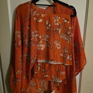 Sseko bright orange floral skirt and kimono